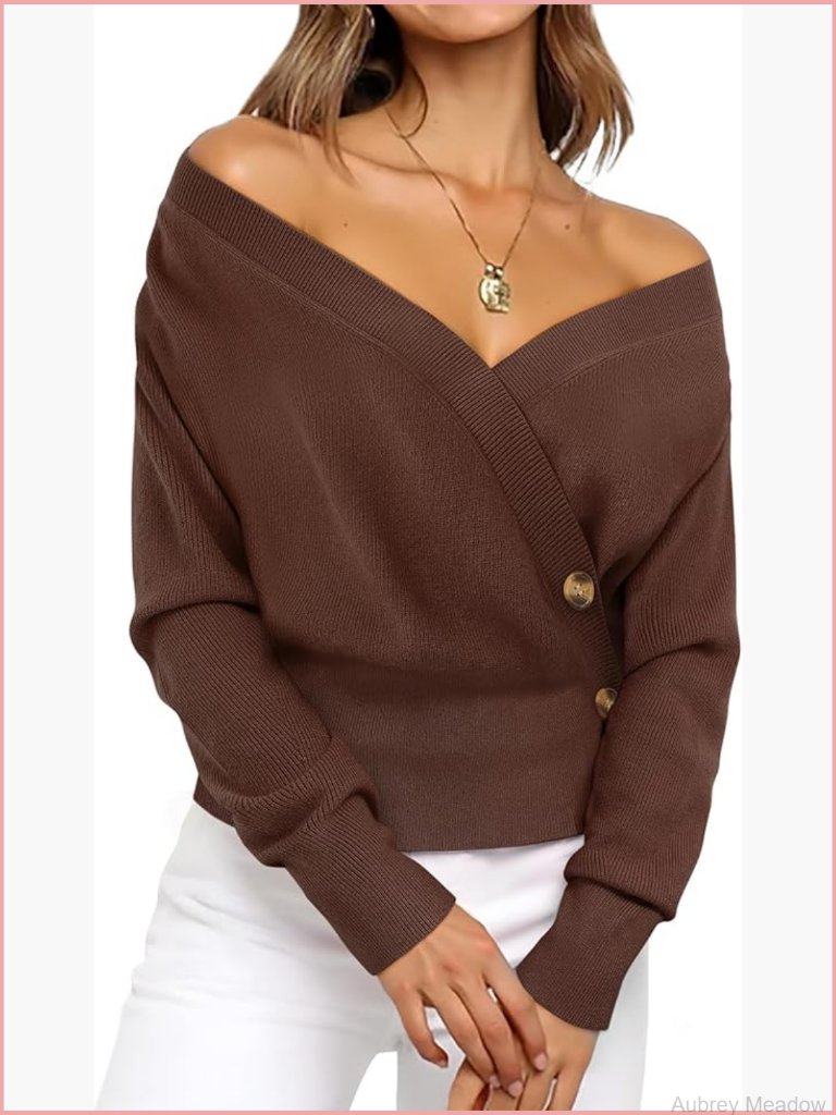 Long Sleeve V Neck Business Casual Pullover Knit Sweater Tops